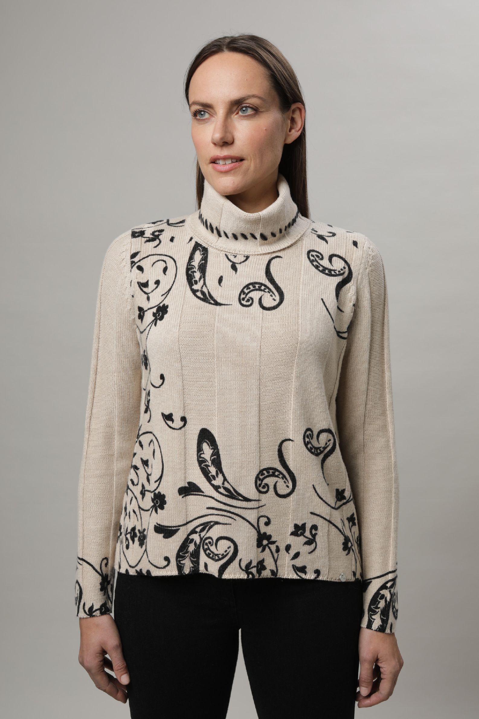 Gollehaug Trui zand/zwart jacquard